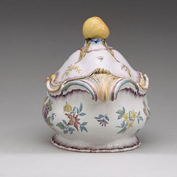 A Swedish faience tureen with cover and matched stand, Rörstrand, 18th Century.