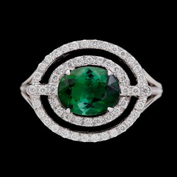 65. RING, tourmaline, 1.98 cts and brilliant dut diamonds, tot. 0.42 cts.