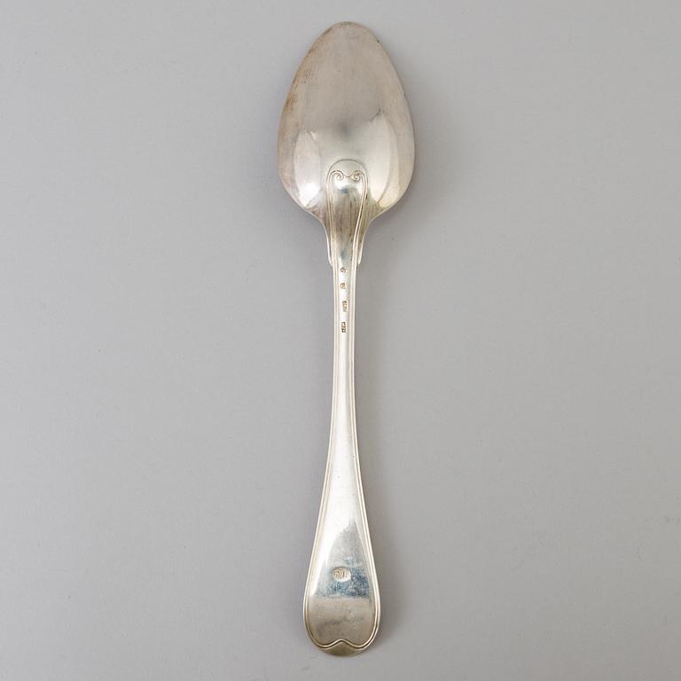 A Swedish empire silver serving spoon by Jacob Richard Borg in Gävle 1841. Weight ca 103 grams.