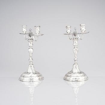 A pair of Swedish 18th century silver candelabra, marks of Lars Holmström, Lund 1772.