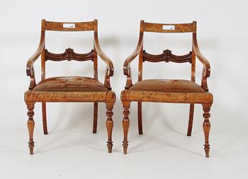 KARMSTOLAR, ett par, senempire, 1800-talets mitt.