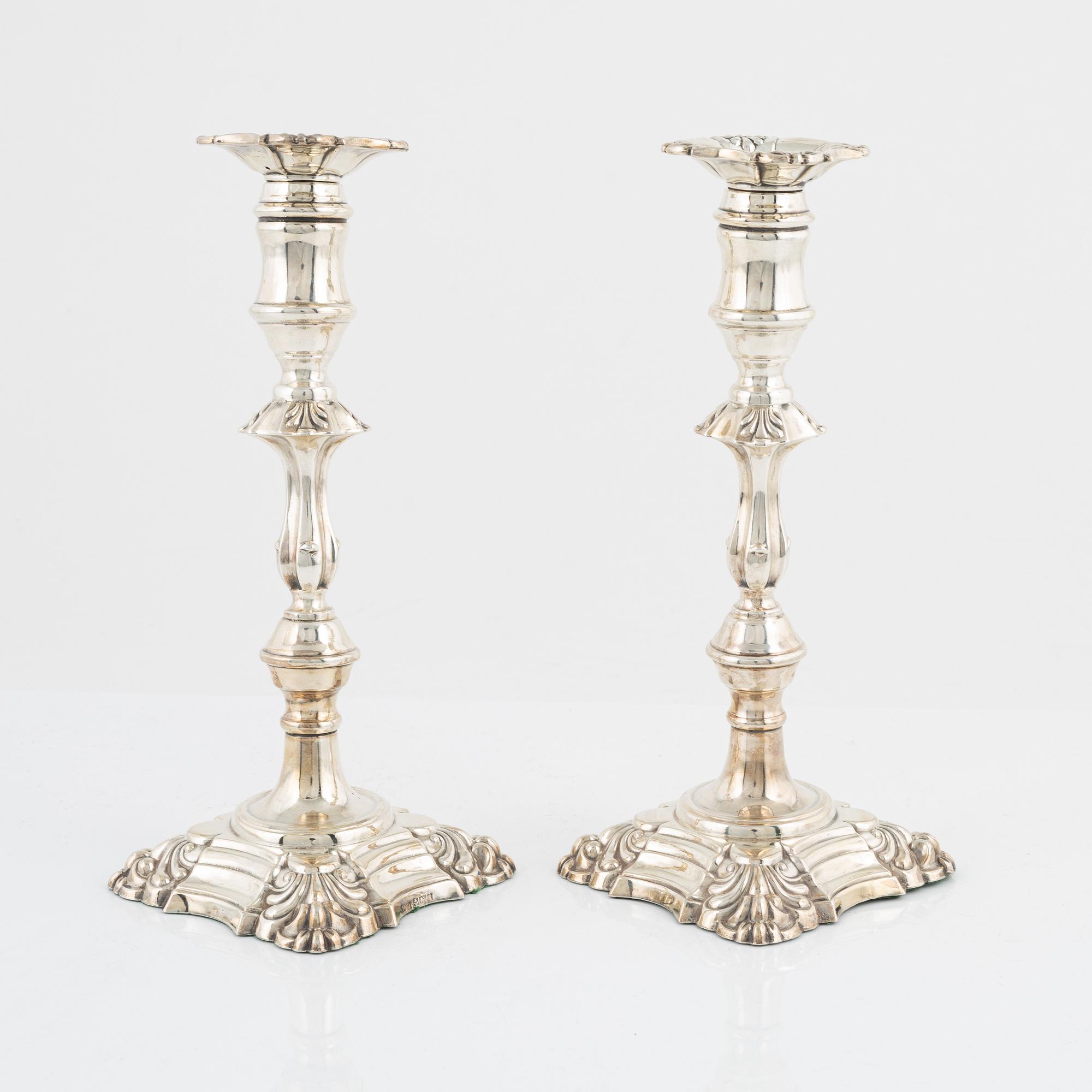 Two silver candleholders, Hampton Utilities, Birmingham, England, 1990.