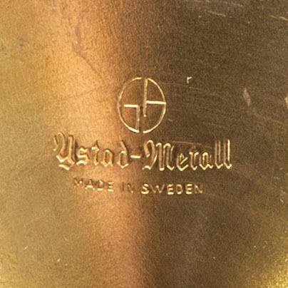 Gunnar Ander, a set of five different brass and glass candle sticks from Ystad Metall mid 1900s/second part.