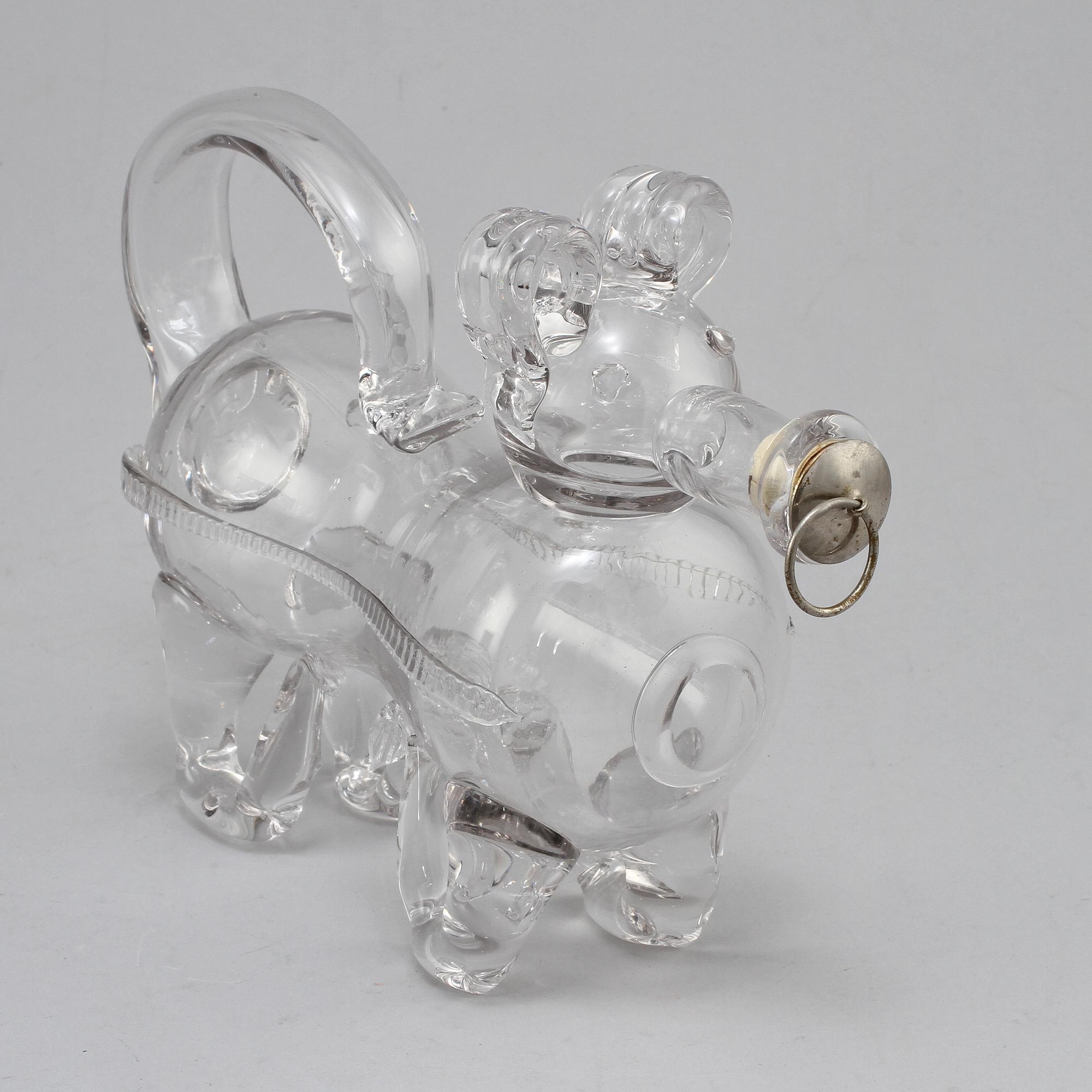 BRÄNNVINSKARAFF, glas, så kallad Fyllehund, 1900-talets mitt.