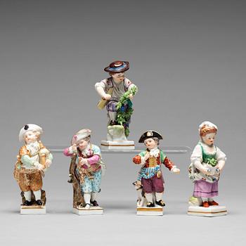 264. A group of five porcelain figurines of children, Meissen and Vienna.