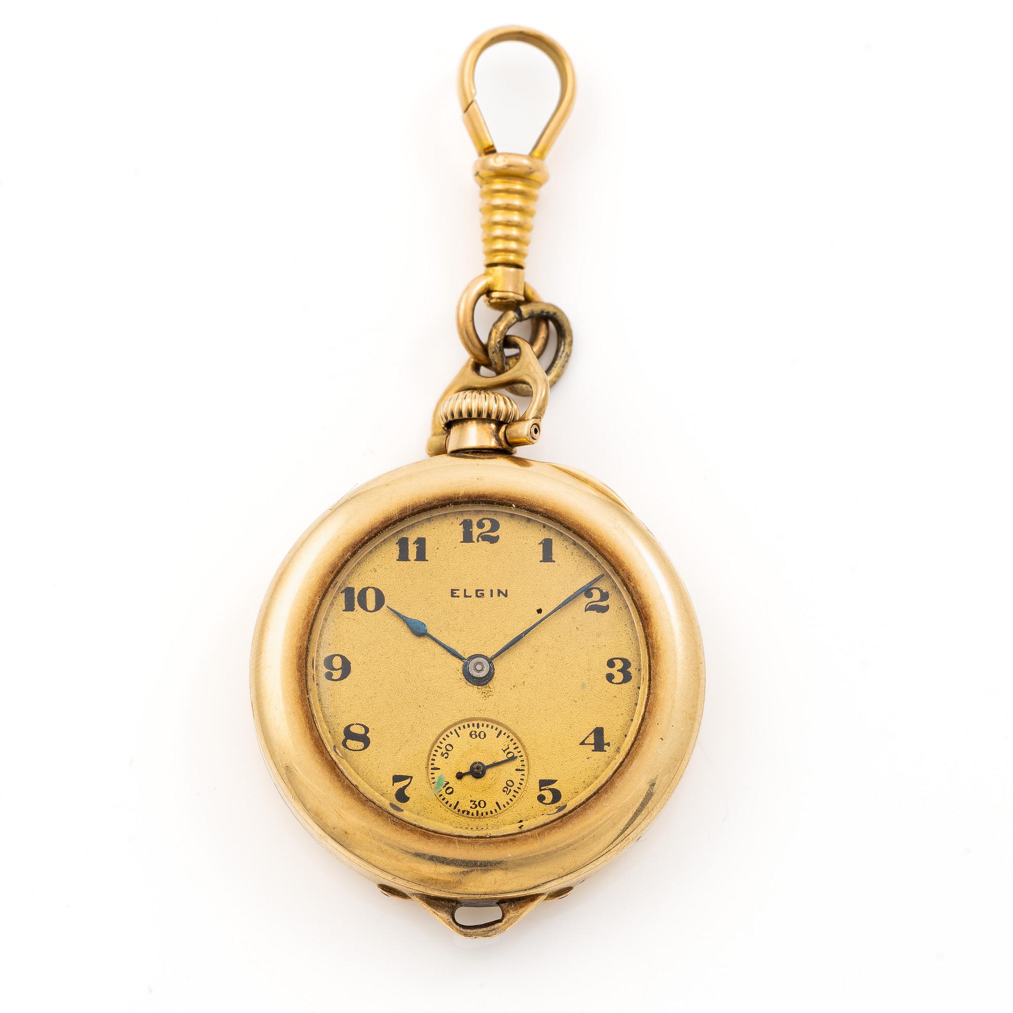 Elgin National Watch Co, Lady Raymond, fickurshänge, 28 mm, 14K guld.