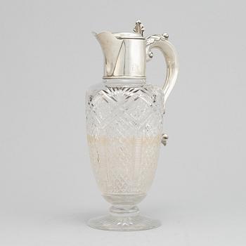 Vinkanna, silver och glas, W Devenport, Birmingham 1902.