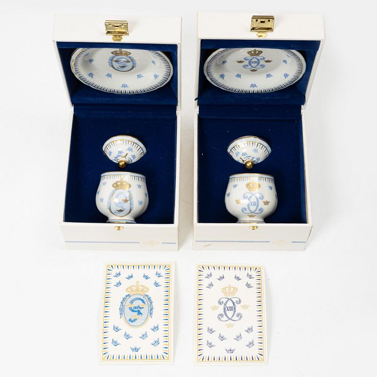 Eleven porcelain custard cups with covers and saucers, Rörstrand, Sweden, second half of the 20th century.