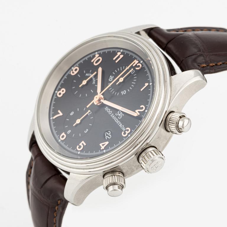 Sjöö Sandström, Royal Steel Chronograph, wristwatch, 42 mm.
