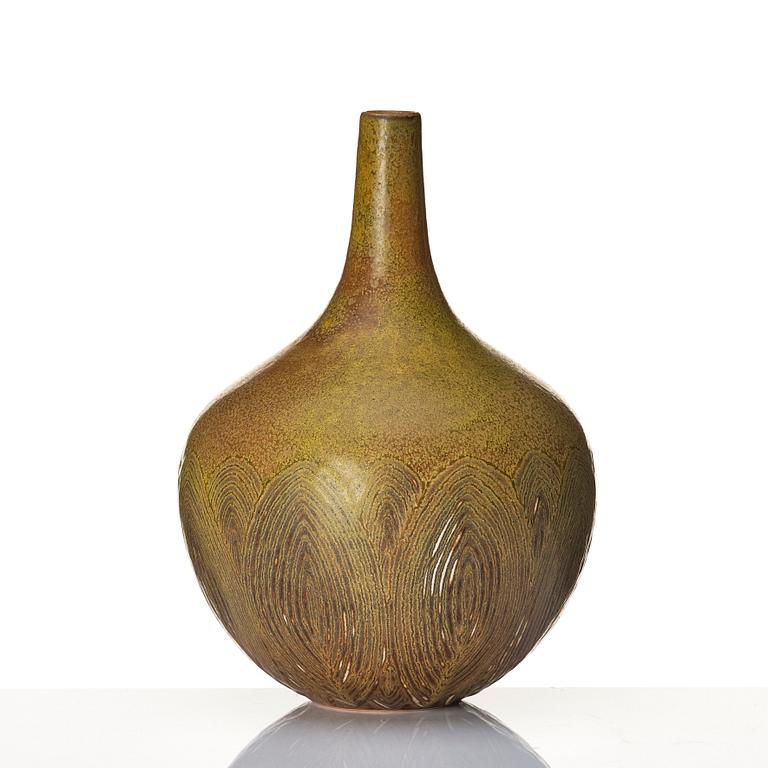 Axel Salto, a 'fluted style' Solfatara glazed stoneware vase, Royal Copenhagen, Denmark, model 20736.