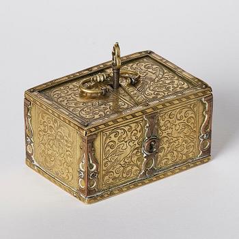 A gilt-brass miniature casket by Conradt Mann (master in Augsburg and Nuremberg, fl. ca. 1600-1630).