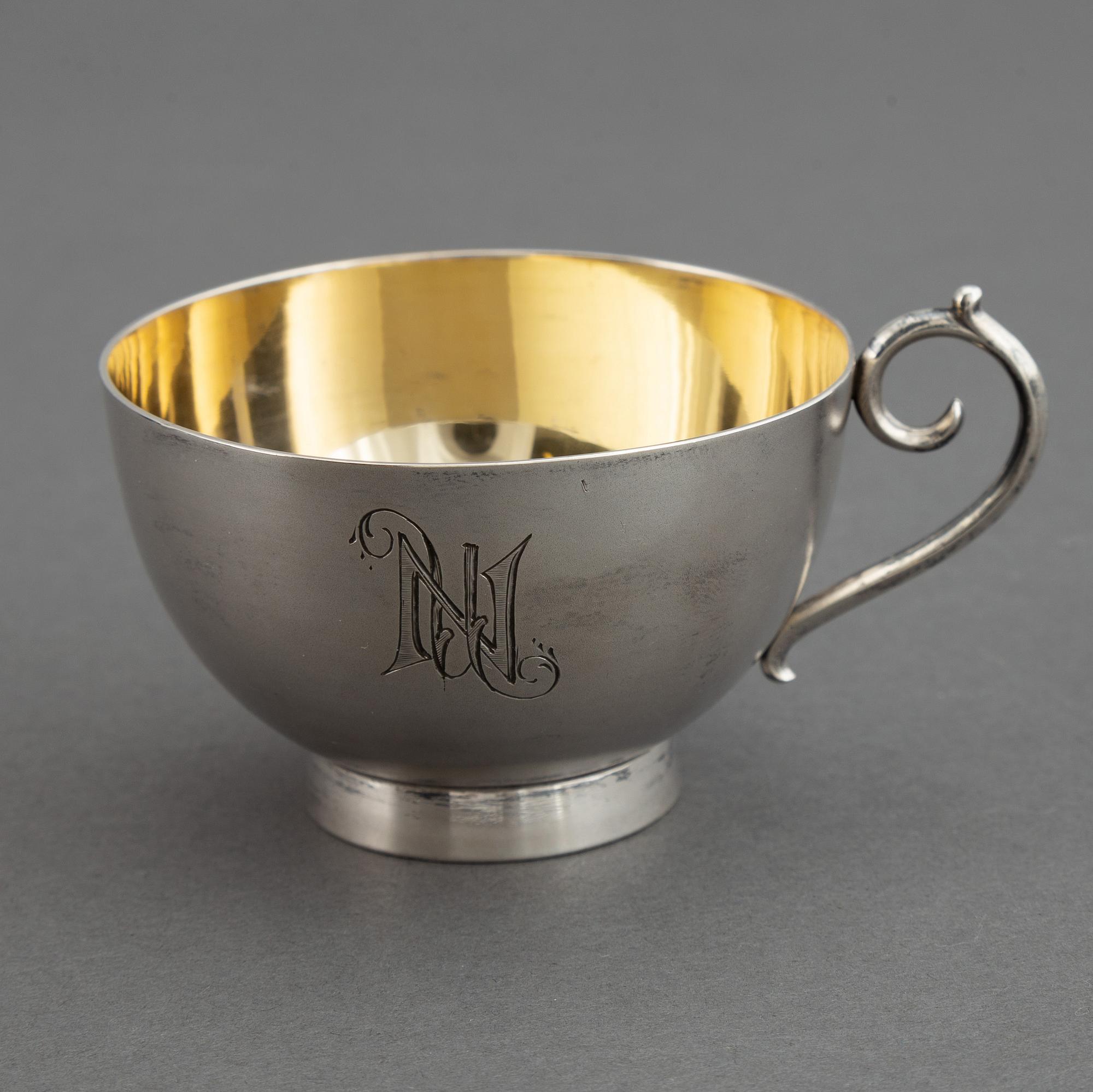 CUTLERY, 7 pcs, and CUP, silver, Russia, including St. Petersburg 1891.