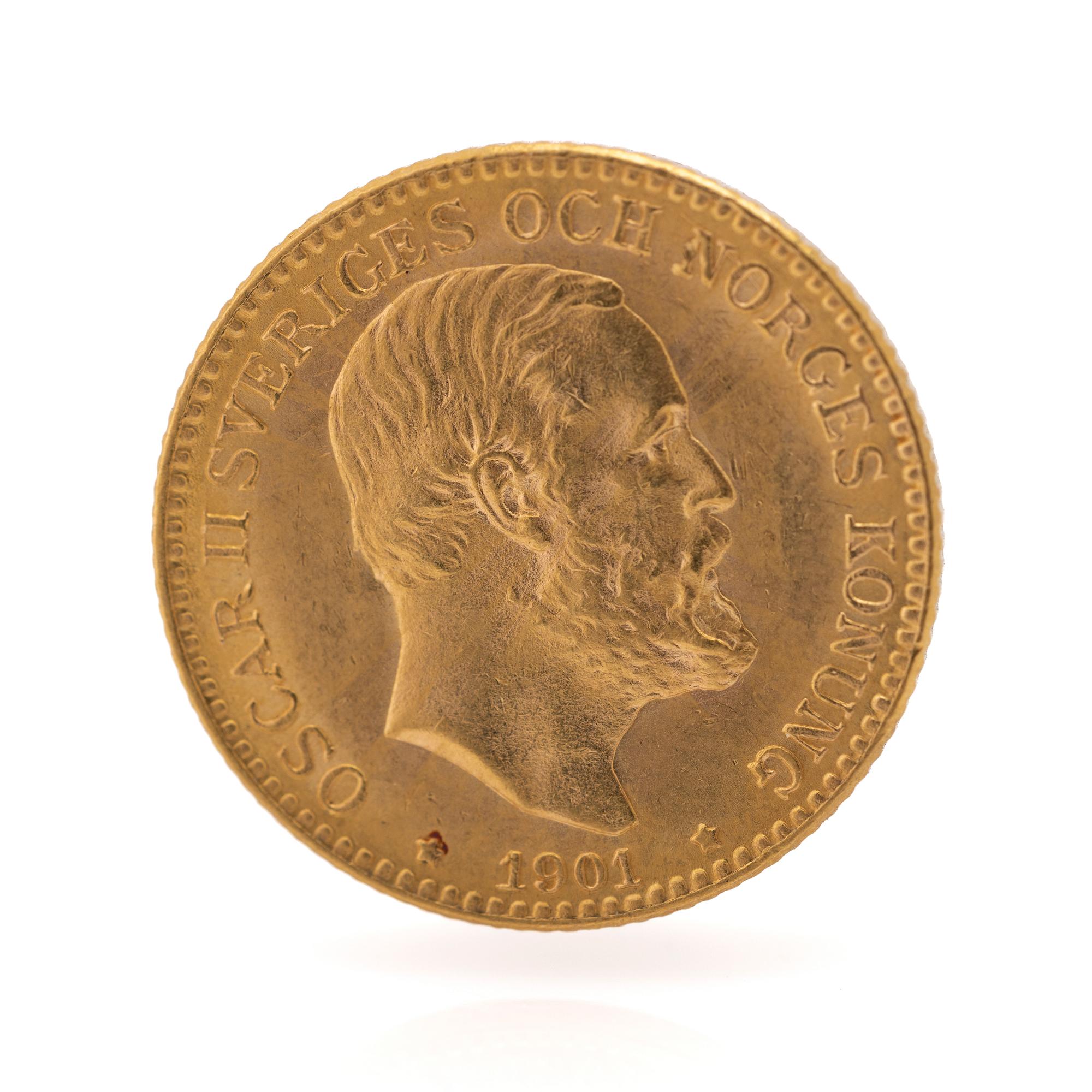 Gold coin Sweden, Oscar II 10 kronor, 1901.