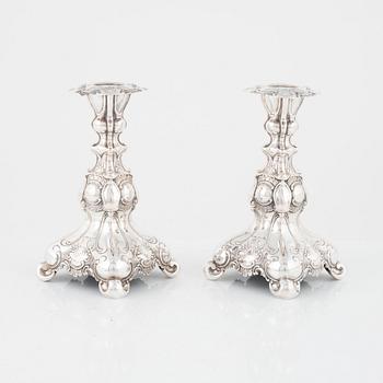 A pair of Baroque style Swedish silver candlesticks, mark of GAB, Stockholm 1946.
