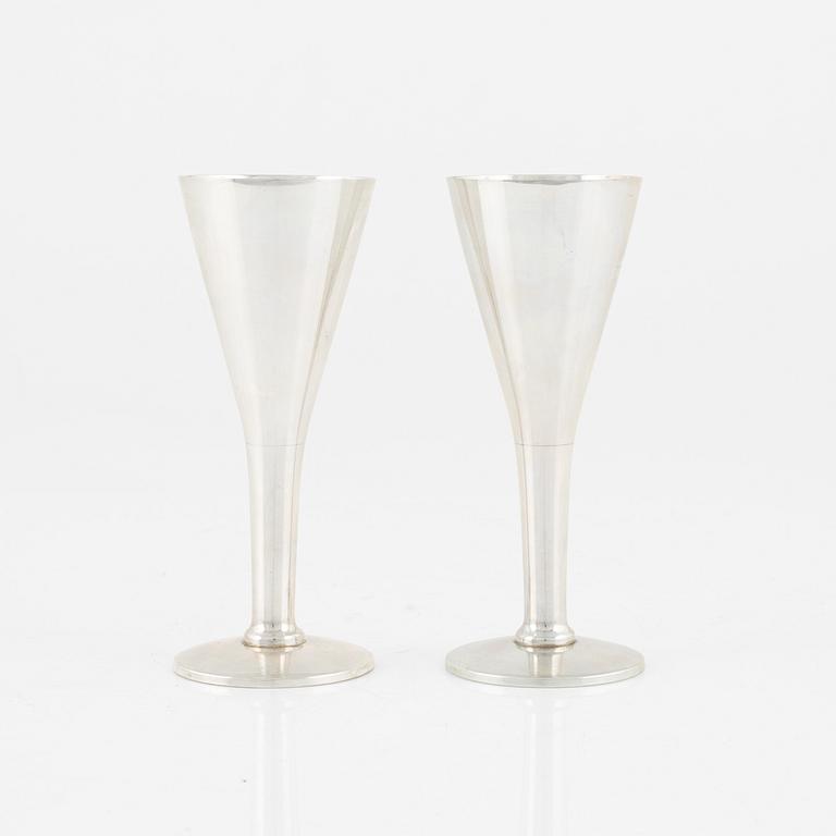 Snapsglas, 6 st, silver, MGAB, Uppsala, 1934.