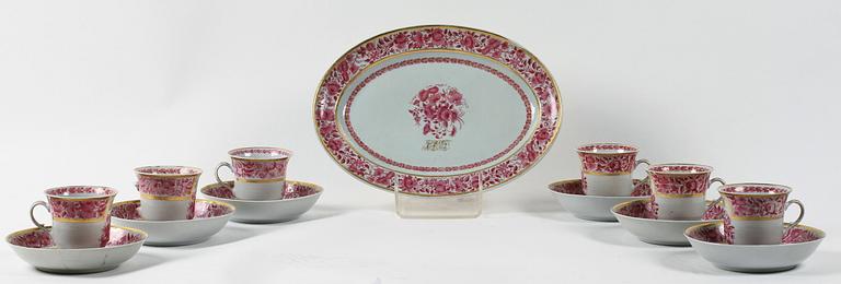 SERVISDELAR, 7 st, porslin, Kina, Jiaqing. 1700/1800-tal.