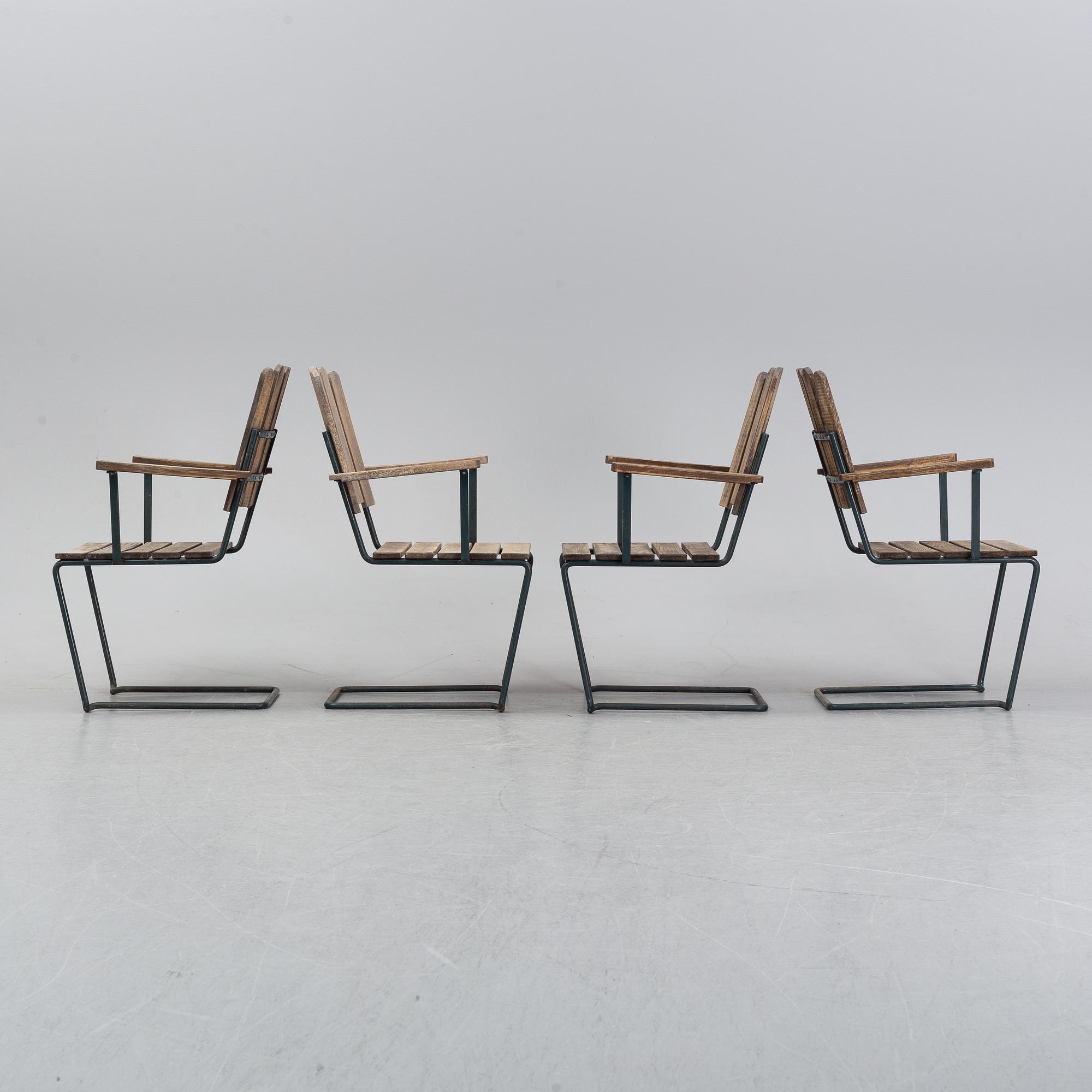 Artur Lindqvist, four garden 'A2' armchairs, Grythyttan, late 20th Century.