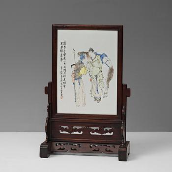 870. A famille rose porcelain plaque, Qing dynasty, signed Wang Binye, and dated 1896.