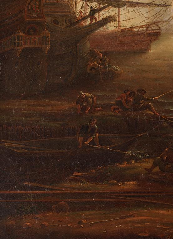 Hamnbild med Villa Medici och handelsmän.