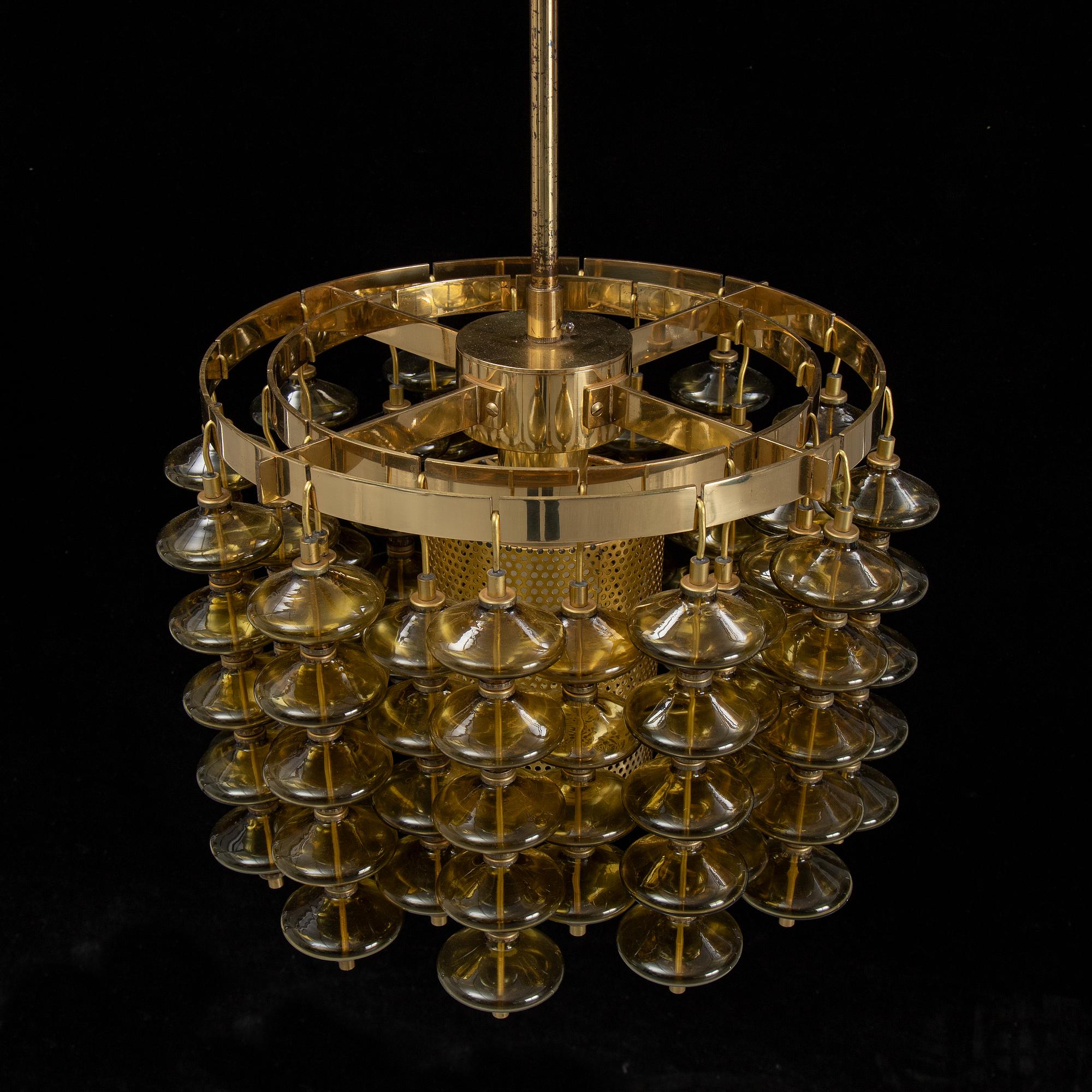 Hans-Agne Jakobsson, a brass and glass 'Estrella' ceiling light, Markaryd.