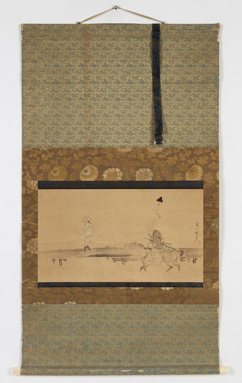 A Japanese scroll painting after Hanabuso Itcho, ink on paper, 19th century.