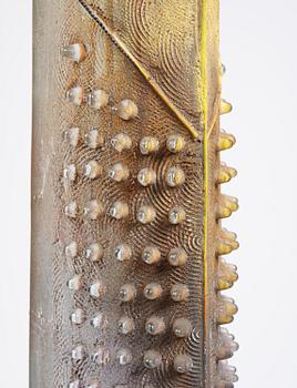 Bertil Vallien, a sand cast glass sculpture of a standing half-boat, Kosta Boda, Sweden.