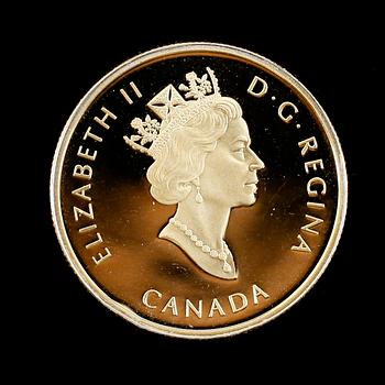 GULDMYNT, 14 k guld, Elizabeth II, Canada, 100 dollars. Vikt ca 13 gram.