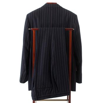 ROSE & BORN, a men's blue and pink pinstriped wool suit consisting of jacket and pants.