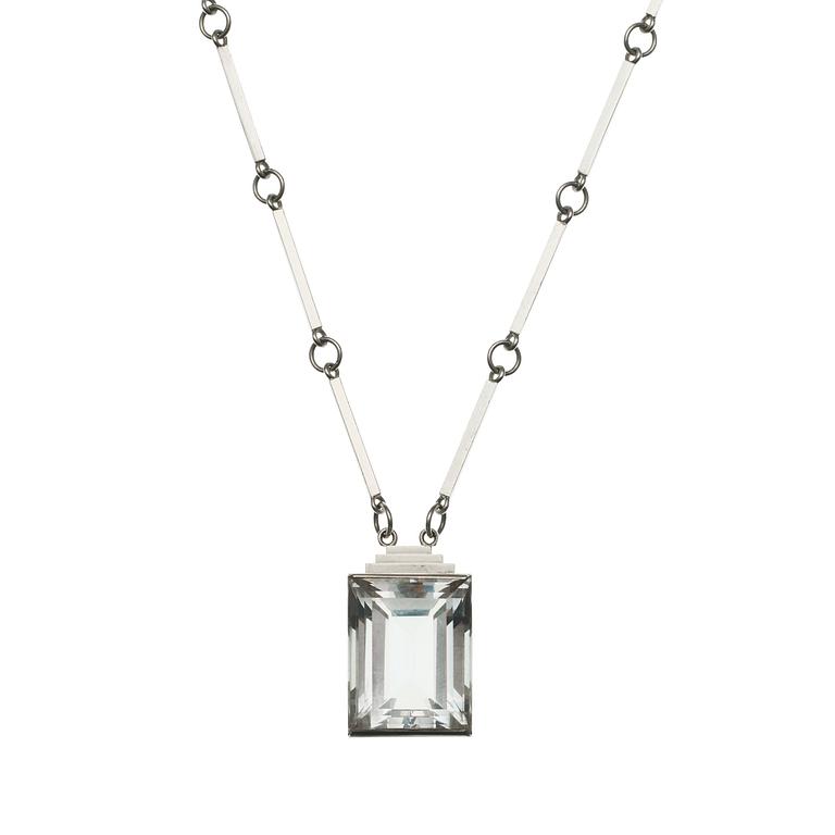 A Wiwen Nilsson sterling and rock crystal pendant and chain, Lund 1943.