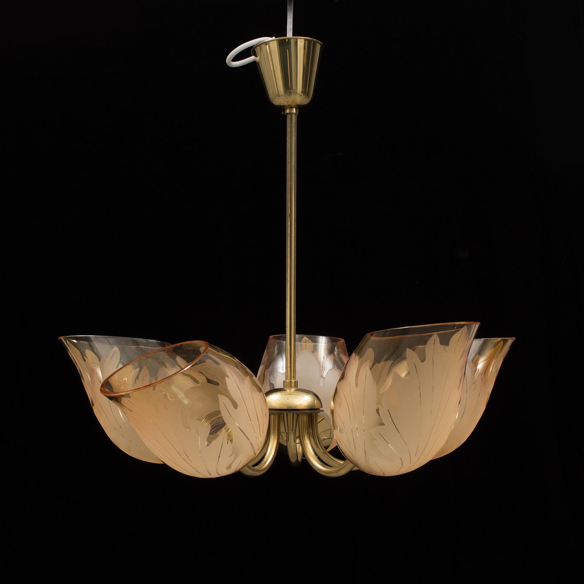 TAKLAMPA, Bodén för Glössner & Co, signerad, 1940-/50-tal.