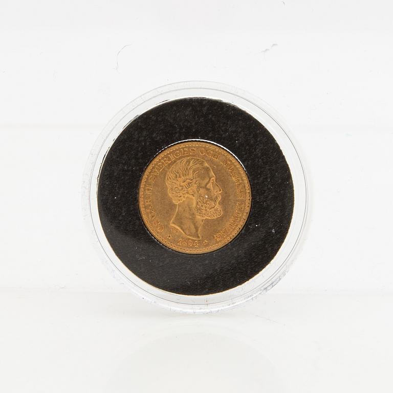 Guldmynt Sverige, Oscar II 10 kr, 1894.