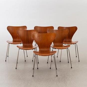 ARNE JACOBSEN, stolar 6 st "Sjuan för Fritz Hansen Danmark sent 1900-tal.