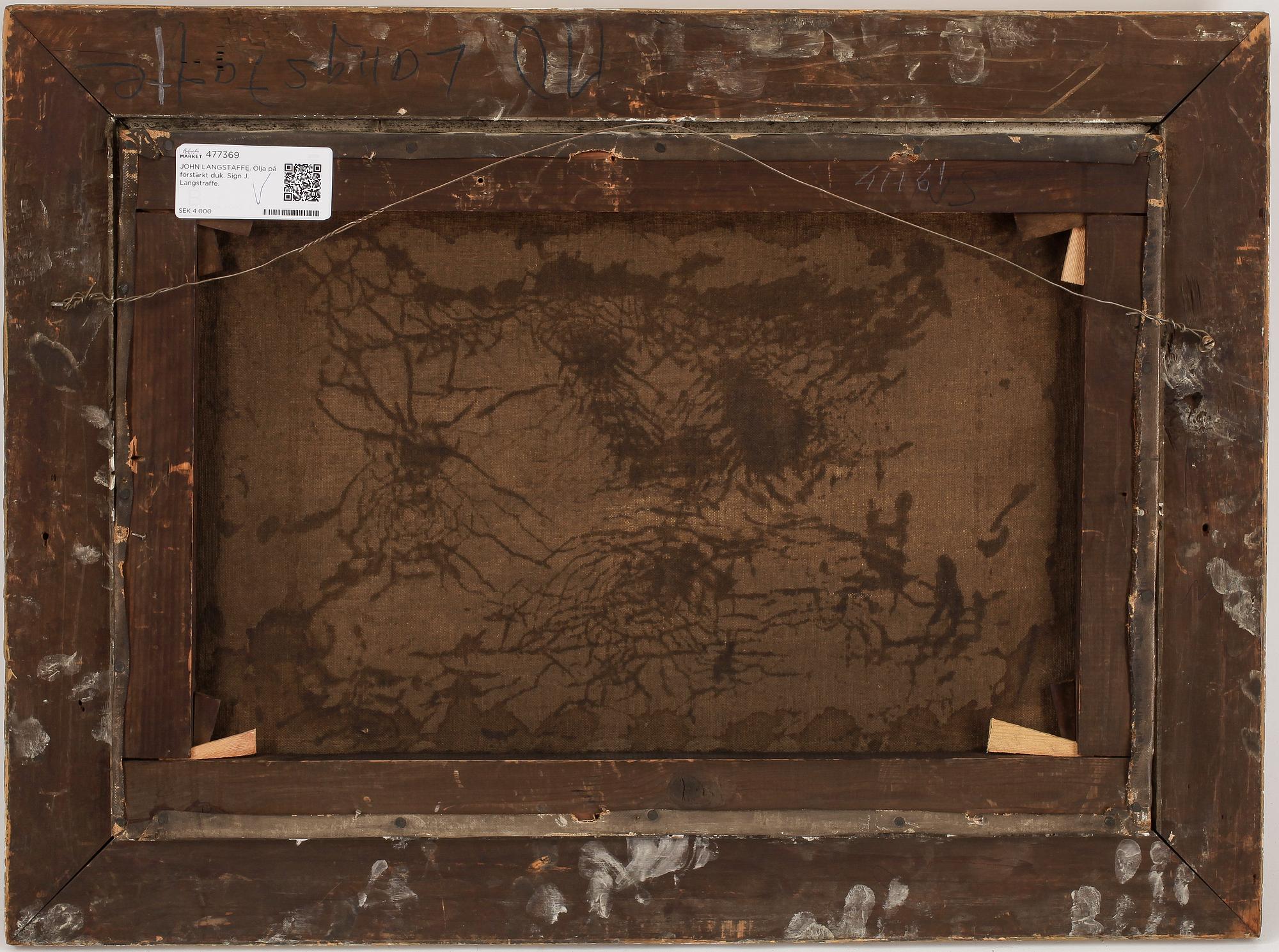 JOHN LANGSTAFFE. Olja på förstärkt duk. Sign J. Langstraffe.