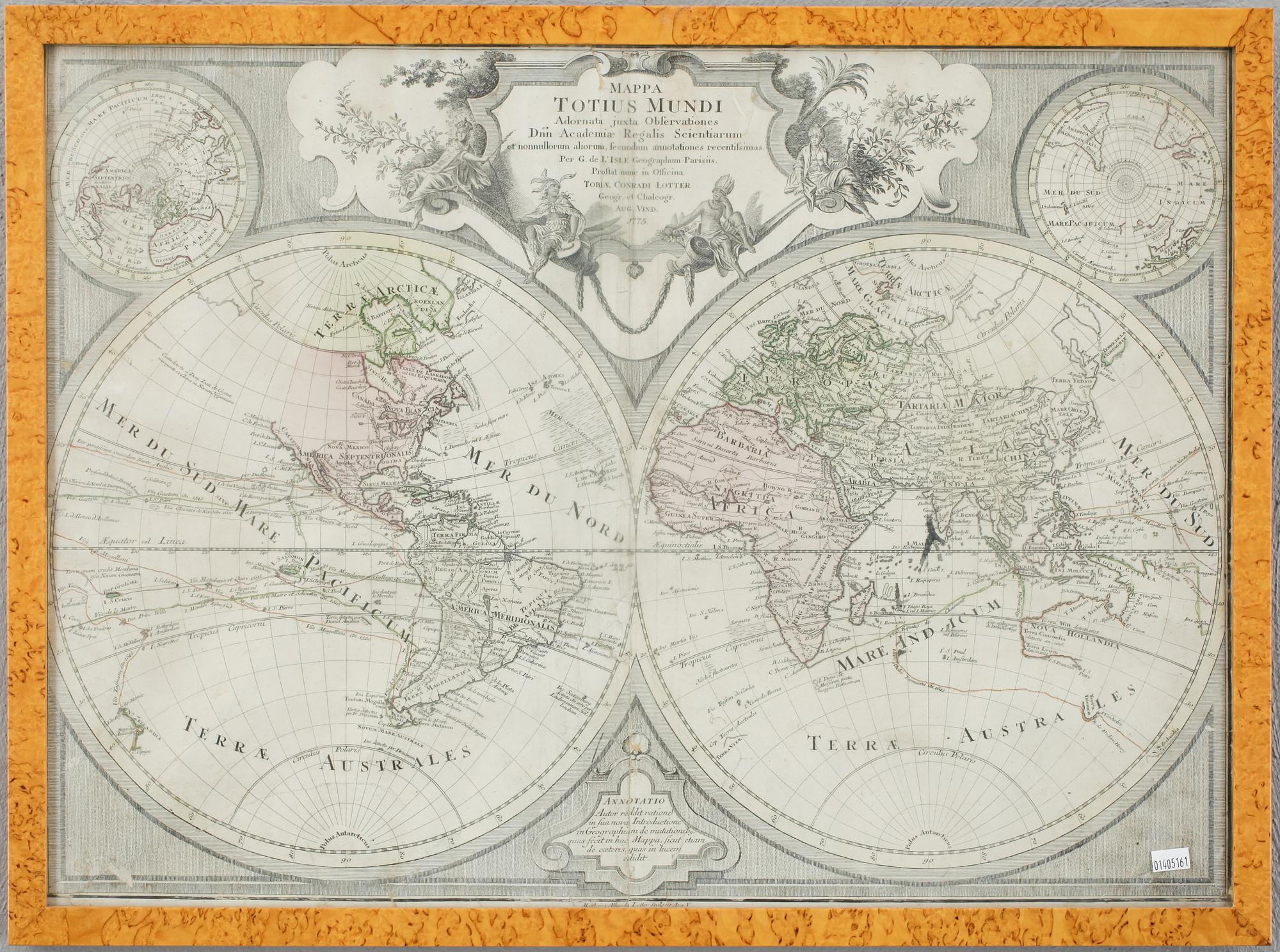 KARTA, "Mappa Totius Moudi", Tobias Conrad Lotter. 1700-talets slut.
