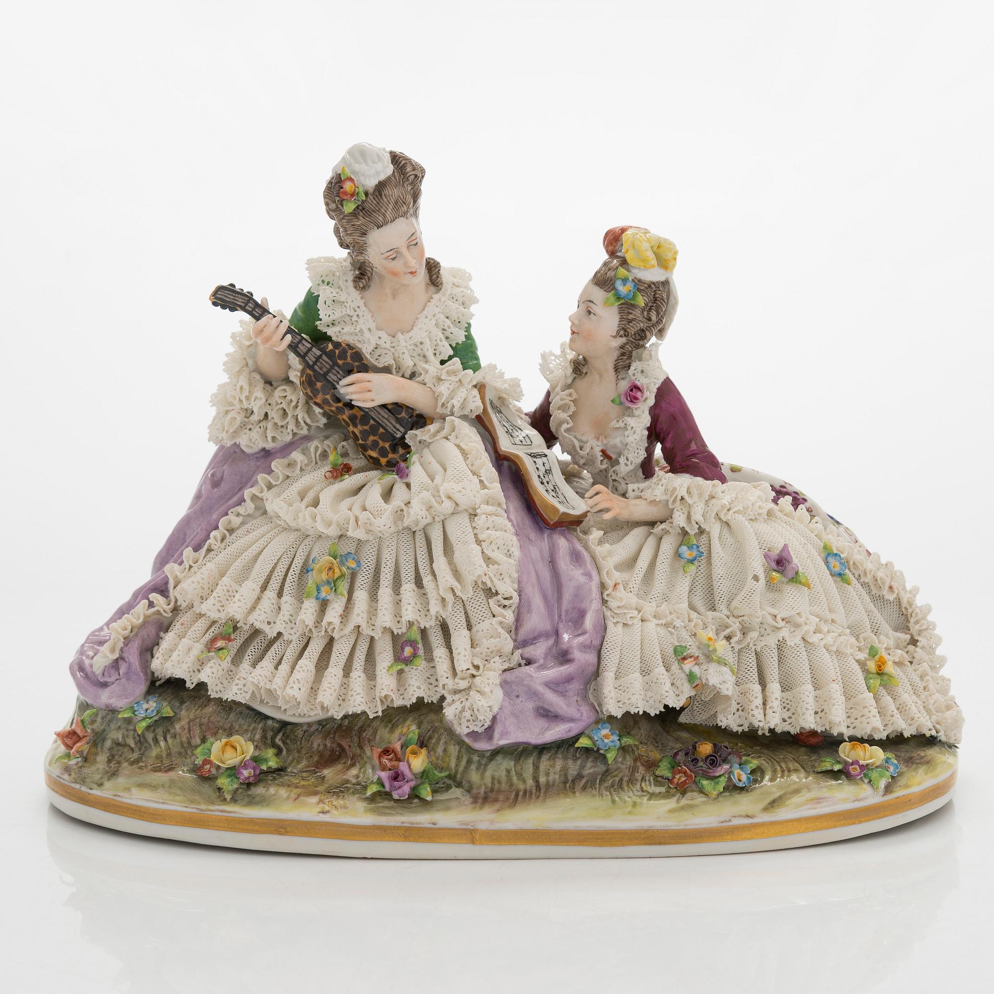 A porcelain lace figurine, Naples style mark, the 20th century.