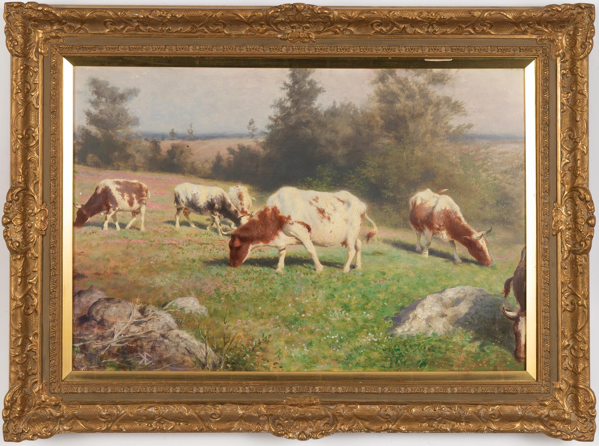 Okänd konstnär 1900-tal, Betande kor.