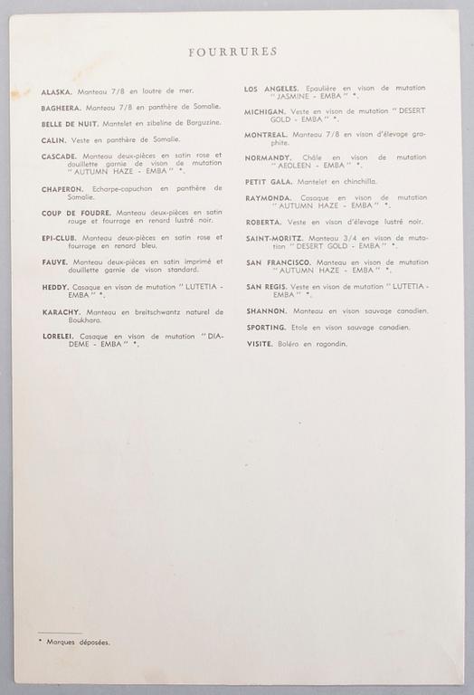 MODEFOTOGRAFIER, 7 st, Ateljé Uggla, Stockholm, och CATWALK-PROGRAMBLAD, Dior 1959-60.