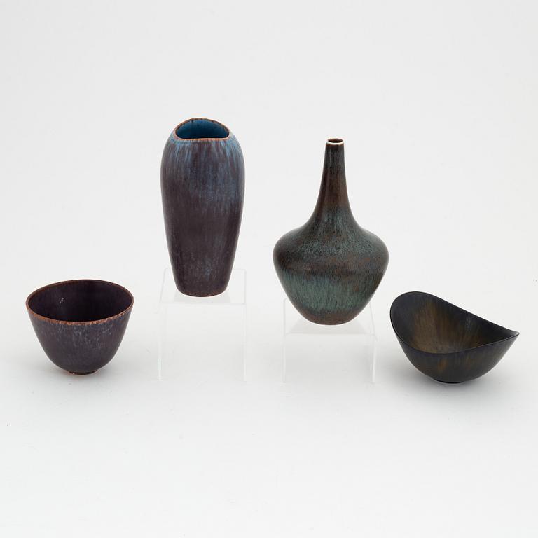 Gunnar Nylund, two stoneware bowls and two vases, Rörstrand, Sweden.