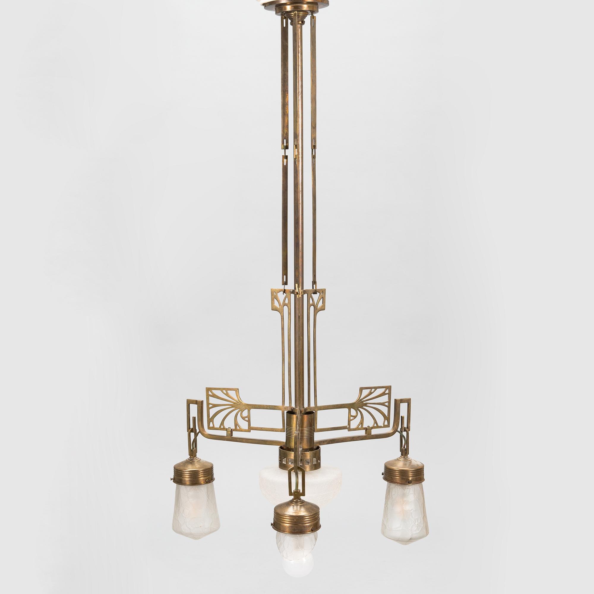 A Jugend style patinated bronze pendant ceiling light from the early 1900s.