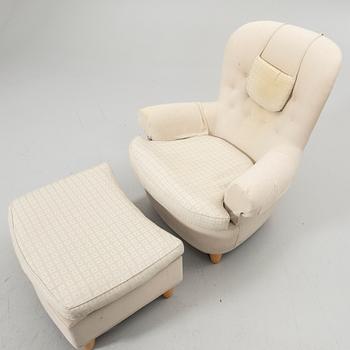 Carl Malmsten, Armchair with footstool, “Jättepaddan”, O. H. Sjögren, Tranås.