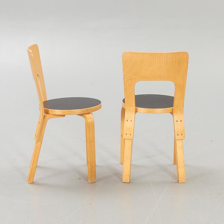 Alvar Aalto, Chairs "66", 2 pcs model 66 Artek later part of the 20th century.