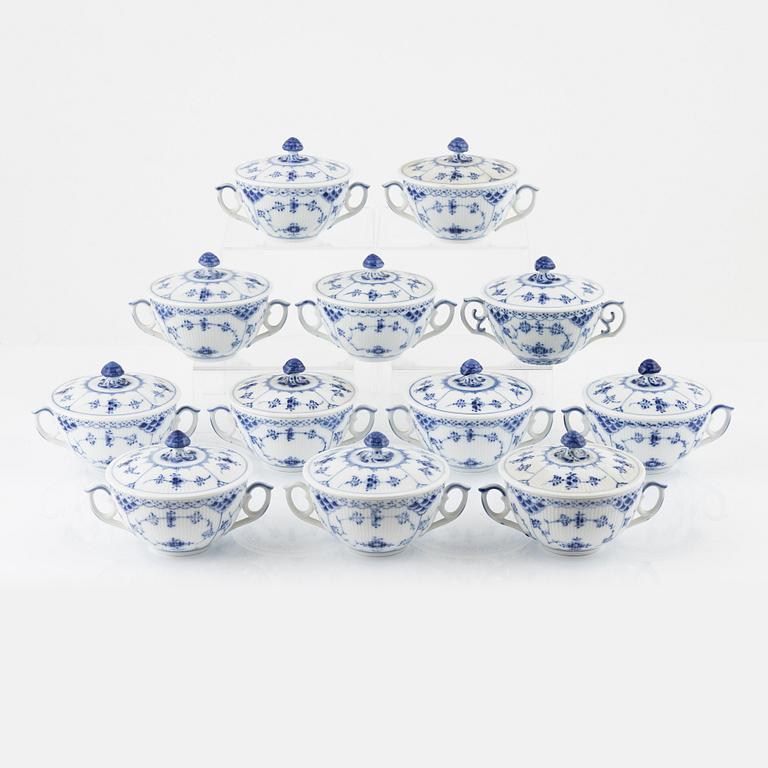 Twelve porcelain broth cups, "Musselmalet", half lace, Royal Copenhagen, Denmark.