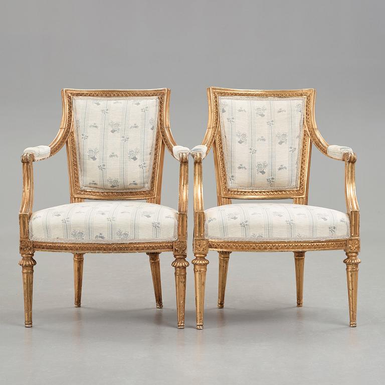 Two matched Gustavian armchairs, late 18th century.