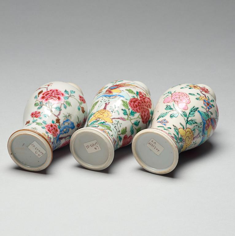 Three famille rose vases with covers, Qing dynasty, Qianlong (1736-95).