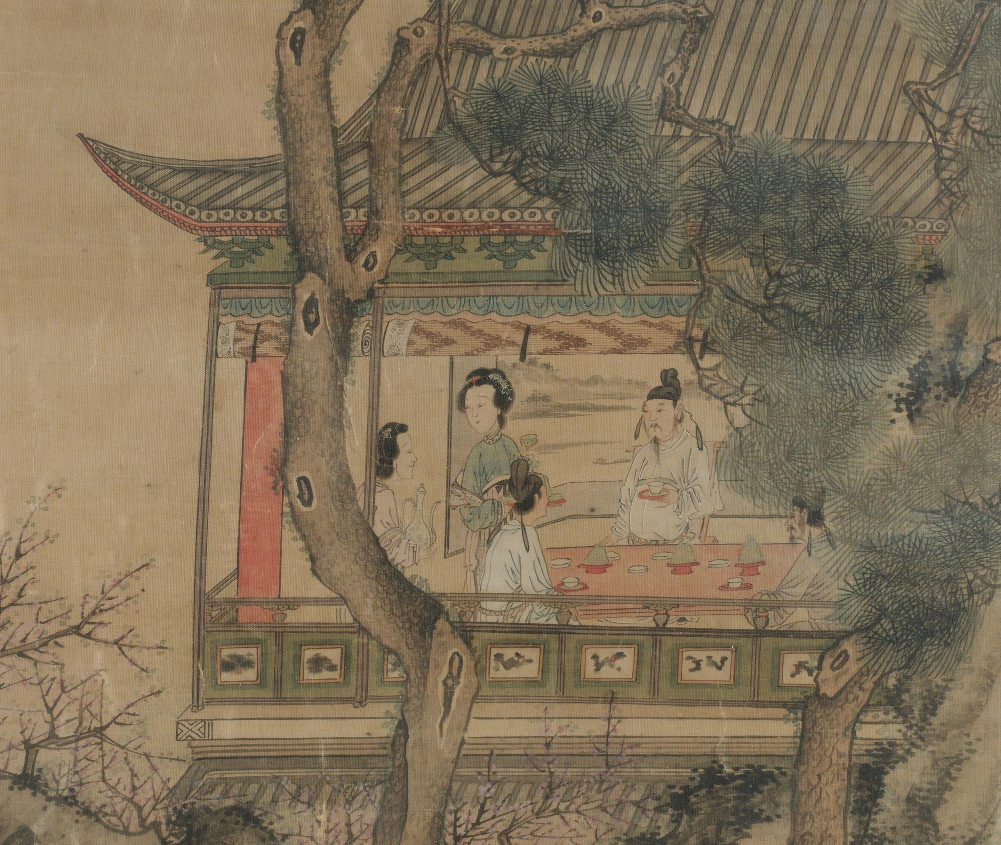 A silk painting laid on paper, Qing dynasty, 19th Century.