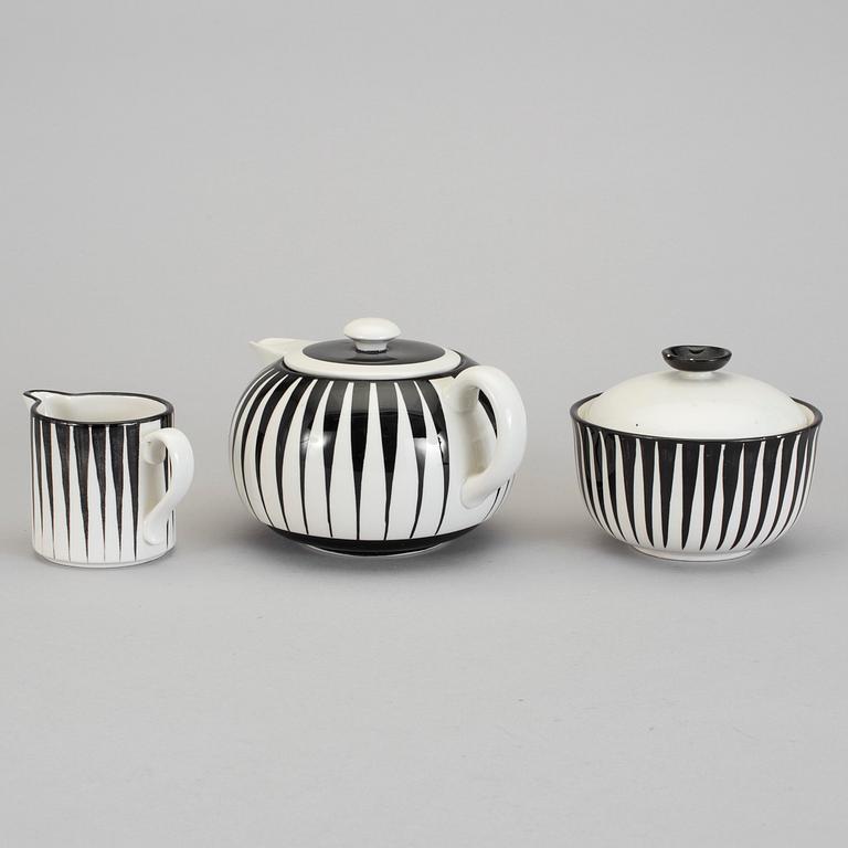 A "Zebra" tea pot, sugar bowl and creamer by Eugene Trost for Upsala-Ekeby Gefle, 1955-67.