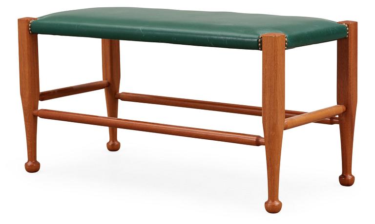 A Josef Frank mahogany and green leather bench, Svenskt Tenn, model 2009.