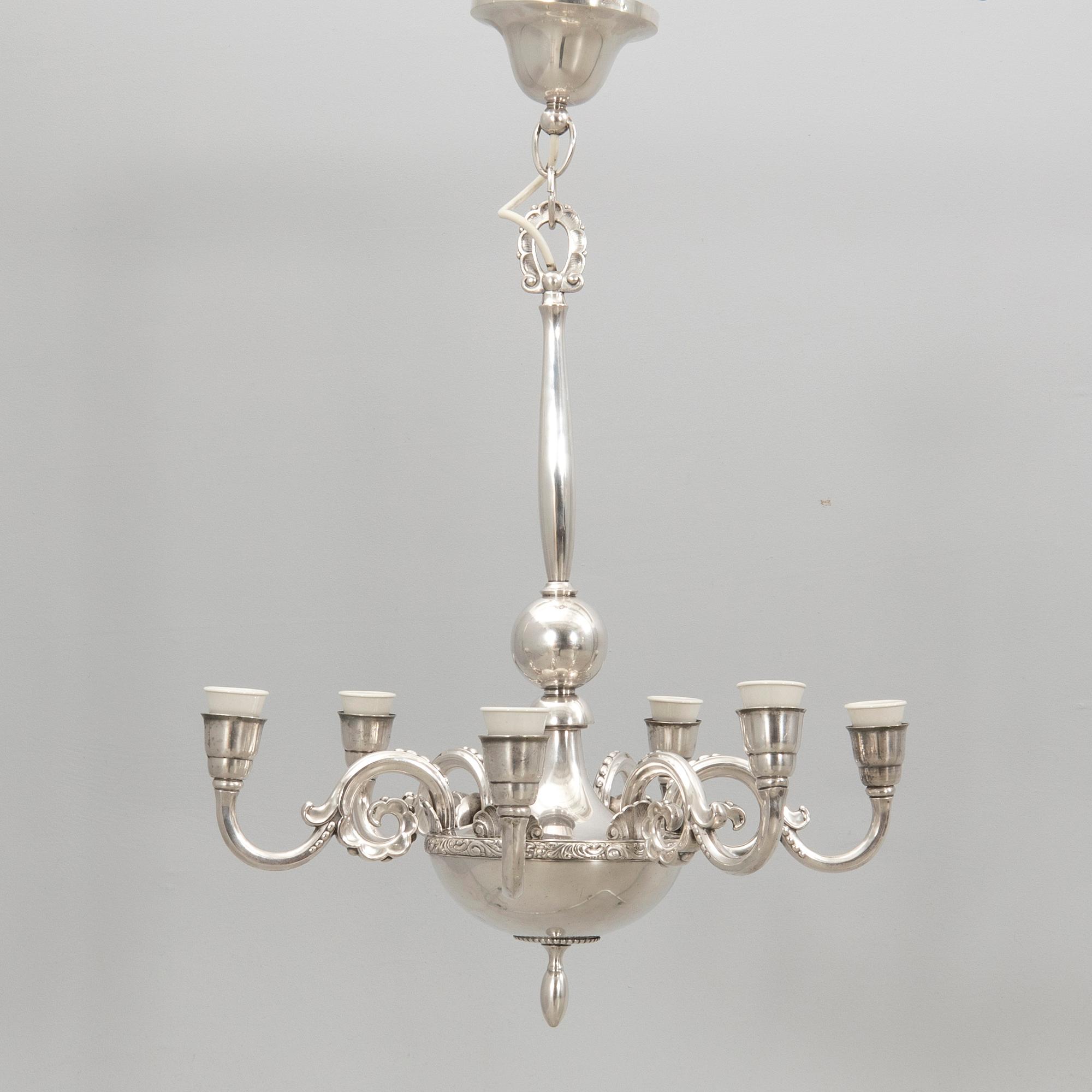 CG Hallberg ceiling lamp, silver plate, 1920s, Swedish Grace.