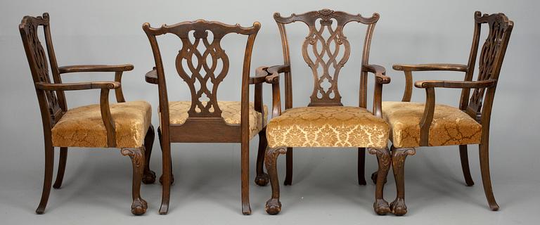 STOLAR, 10+4 st och MATBORD, ek, Chippendale stil, sannolikt Boman, 1900-talets första hälft.