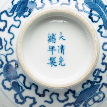 A blue and white bowl, Qing dynasty with Guangxus mark and period (1875-1908).